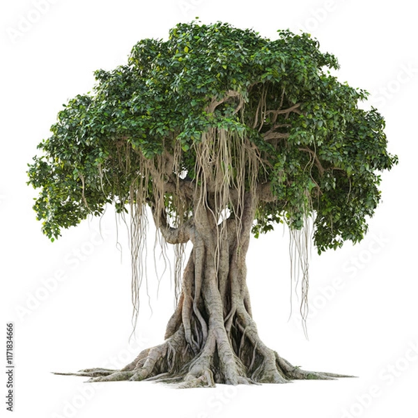Fototapeta banyan tree with aerial roots isolated on a white background