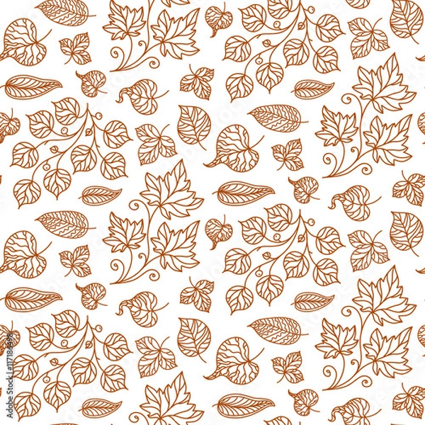 Fototapeta vector, contour, seamless pattern,  branch,  leaves,  plant, illustration, design element