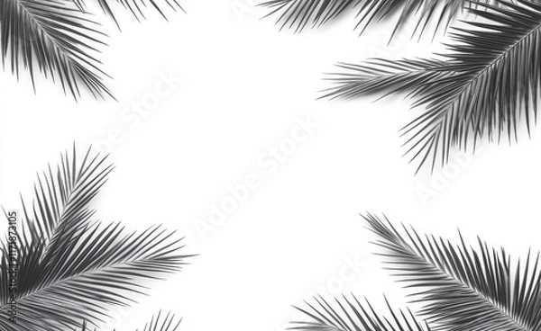 Fototapeta Tropical leaves on a grey table with shadows on a white background