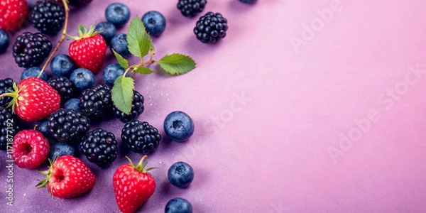 Fototapeta Concept photo of berries, red forest fruits with space for text