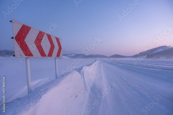 Obraz 北海道の冬の道