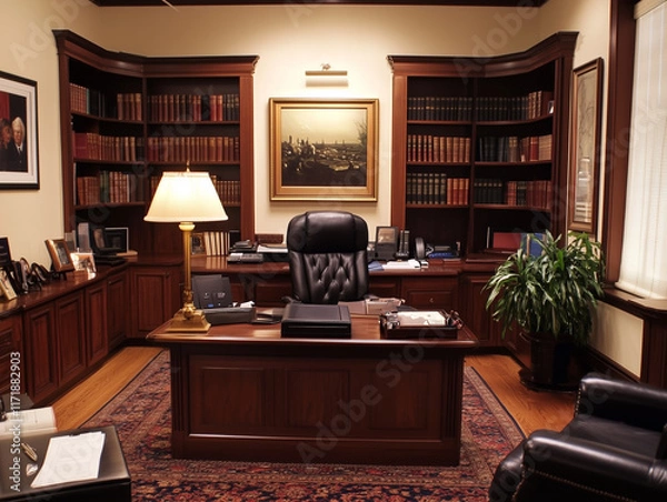 Fototapeta Sophisticated Law Firm Front Office with Elegant Features
