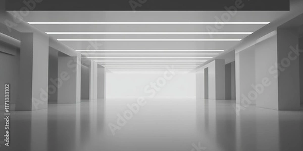 Obraz Spacious Modern Hallway with Illuminated Ceiling and Minimalist Charm : Generative AI