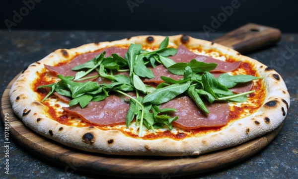Fototapeta Pizza with Prosciutto and Arugula