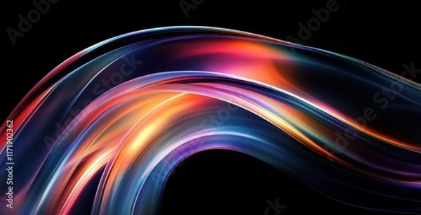 Fototapeta Colorful Curves Abstract Composition with High-Gloss Finish on Minimalist Black Background