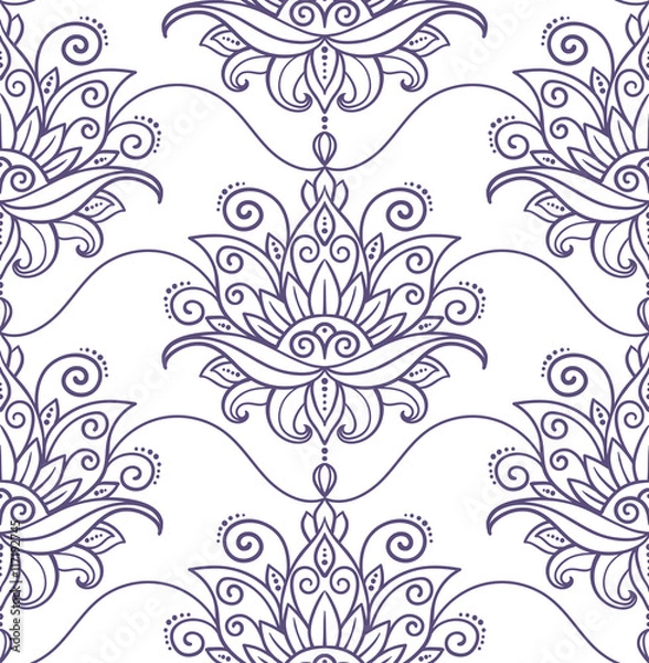 Fototapeta vector, abstract, seamless pattern, oriental style, flower, lotus, design element, floral designs, doodle,  yoga, medallion, hand-drawing, spa