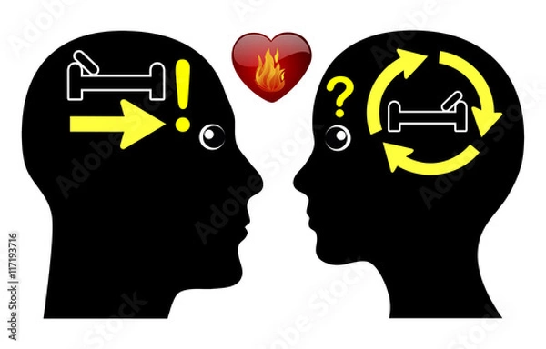 Obraz Timing of first sexual intercourse. Gender differences in sexual attitudes when man and woman fall in love