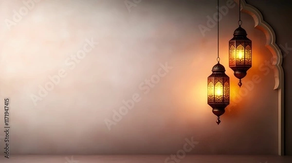 Obraz Elegant lanterns hanging against a softly lit wall.