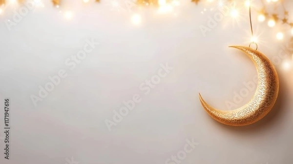 Obraz A decorative golden crescent moon with twinkling lights.