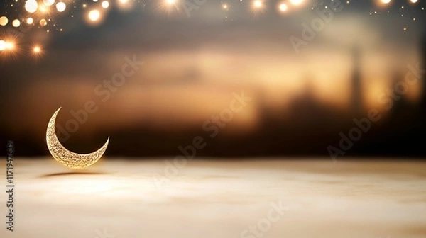 Obraz A crescent moon on a blurred background with sparkling lights.