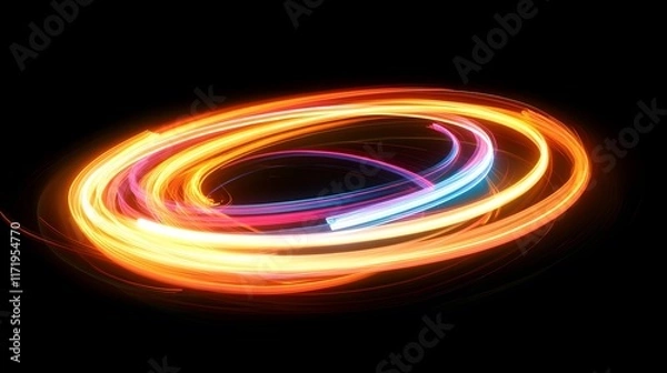 Fototapeta Abstract swirling light trails create vibrant circular patterns