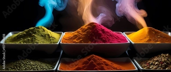 Obraz Brightly colored spices arranged artistically for a culinary showcase