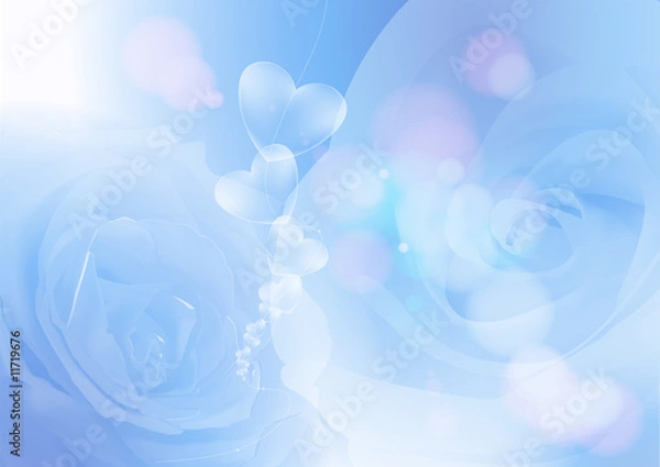 Fototapeta 薔薇とハート　ブルー