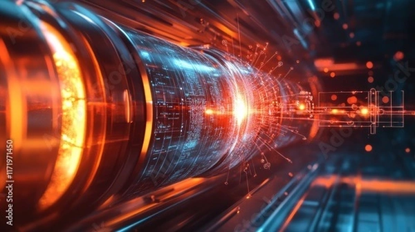 Fototapeta Futuristic Technology Digital Data Flow with Bright Light Effects