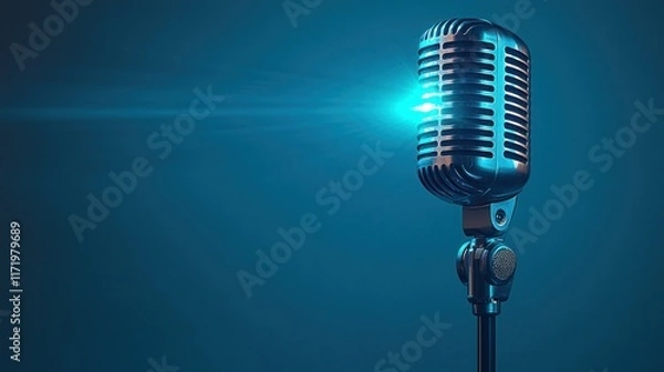 Fototapeta Retro microphone with spotlight.