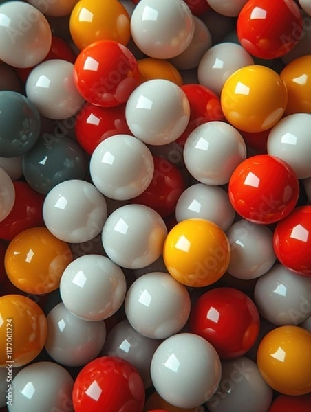 Fototapeta A colorful assortment of glossy spheres in various sizes and colors, arranged closely together.
