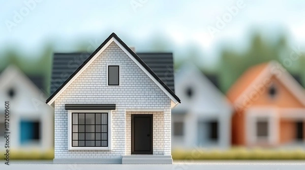 Fototapeta Miniature model of a modern home with a well-defined structure and landscape, showcasing the beauty of suburban architecture