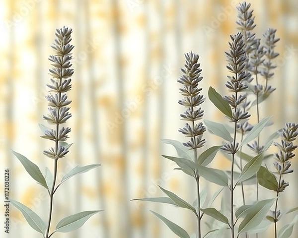 Fototapeta Soft focus image of lavender-like flowers against a blurred background.