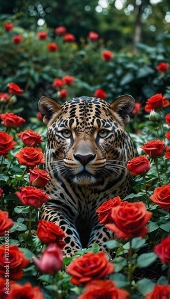 Fototapeta tiger and roses