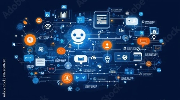 Fototapeta Digital communication strategies online platforms infographic virtual space analytical perspective technology integration
