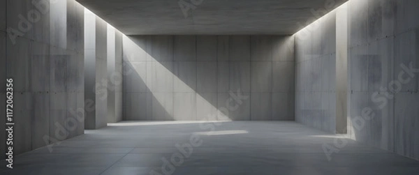Fototapeta High-Quality 3D Rendered Abstract Concrete Room Interior with Dramatic Lighting and Minimalist Design for Professional Stock Photography