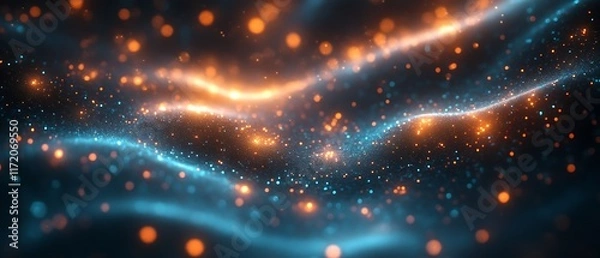 Fototapeta Abstract glowing particles and waves.