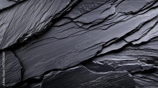 Obraz Close-up of dark gray slate stone texture with layered, rough surface.