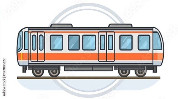 Fototapeta A side view illustration of a modern train with an orange stripe on a platform.