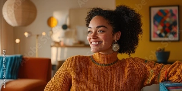 Fototapeta Airbnb Host Welcomes Diverse Guests in Modern Living Room