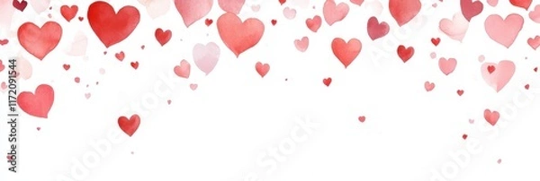 Fototapeta Colorful hearts float gracefully against a pristine white background, evoking the spirit of love and romance for Valentine's Day celebrations.