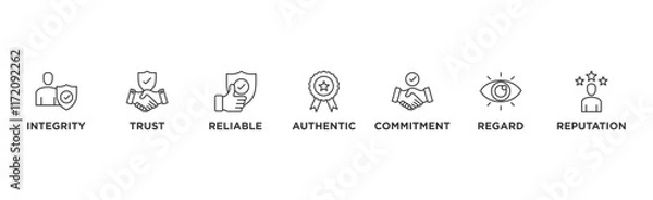 Fototapeta Credibility banner web icon vector illustration concept with icon of integrity, trust, reliable, authentic, commitment, regard, and reputation