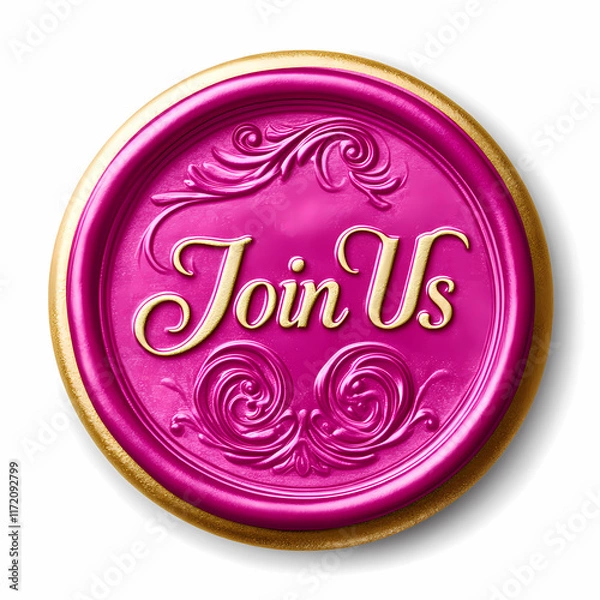 Obraz Magenta Wax Seal with "Join Us" Text and Golden Ornamental Design