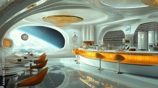 Obraz Futuristic Space Bar with Earth View