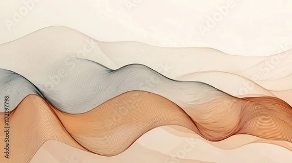 Fototapeta Minimal organic line art with geometric touches in muted tones for a contemporary panorama. 