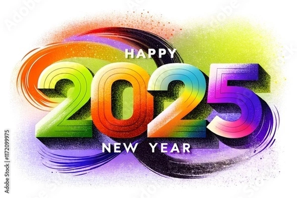 Obraz Happy New Year 2025 brush white background color