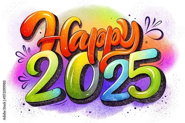 Fototapeta Happy New Year 2025 brush white background color