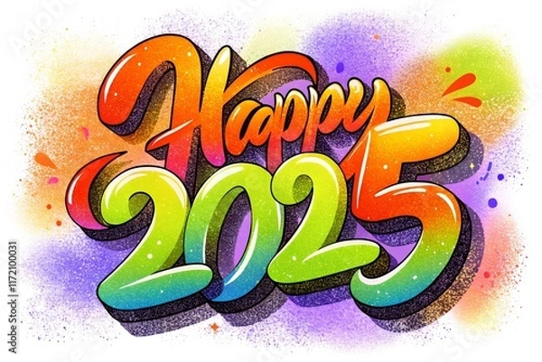 Fototapeta Happy New Year 2025 brush white background color