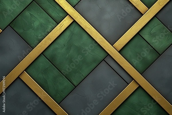 Fototapeta Abstract Green And Gray Squares With Gold Accents