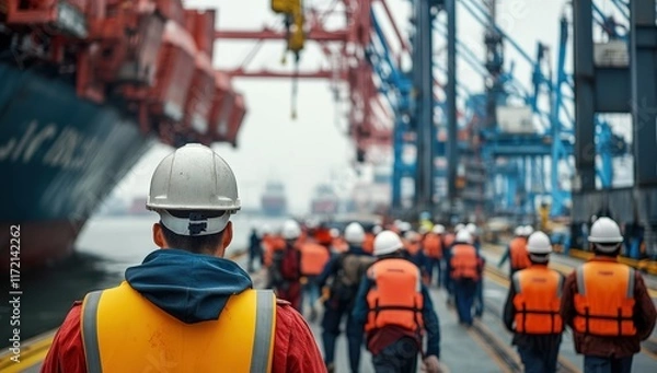 Obraz Dockworkers at a Busy Port