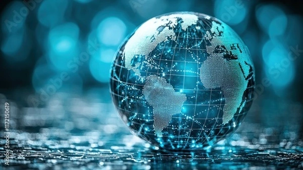 Fototapeta Global Network: A Crystal Globe Representing Worldwide Connectivity