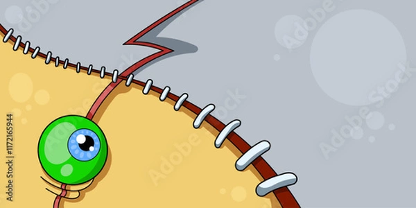 Obraz Stitched background in zombie style with an eye. Split background for Halloween holiday. Hand drawn in cartoon style, vector illustration.
