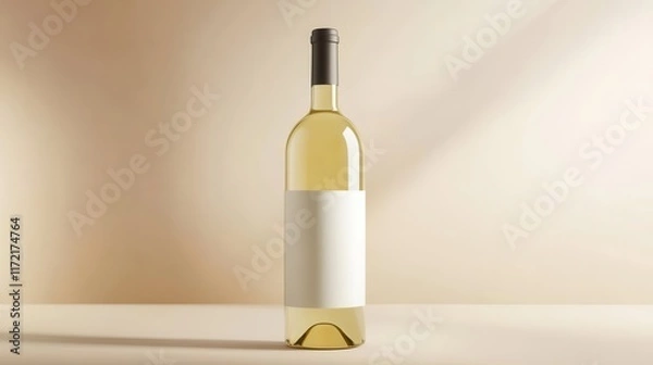 Fototapeta Minimalist white wine bottle with a blank label, offering a high-quality mock-up for branding and packaging design.