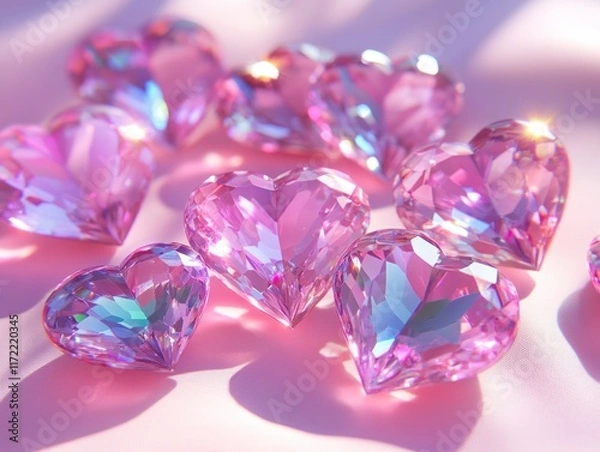 Fototapeta Crystal Heart Gems Arranged in a Beautiful Corner with Clear Reflections and Soft Lighting