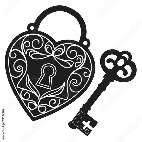 Obraz happy valentines day heart and keysilhouette vector illustration