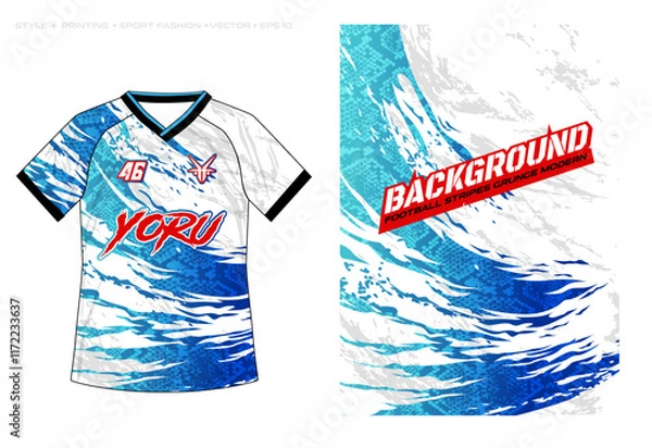 Fototapeta sublimation jersey design blue white splash halftone splash background abstract colour gradient sporty football basketball soccer netball snake skin