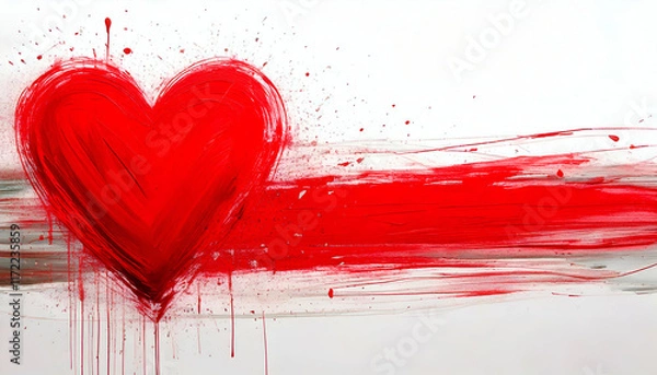 Obraz Romantic red heart abstract paint brush stroke background banner for Valentine's Day