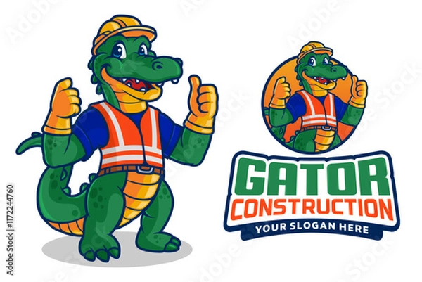 Obraz Alligator Mascot Construction Worker, Crocodile Cartoon Vector