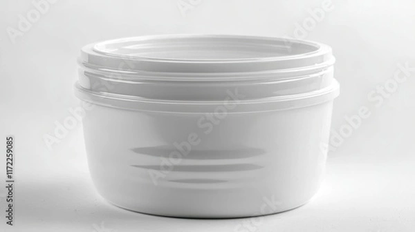Fototapeta A simple white plastic container with a smooth surface and a secure lid.