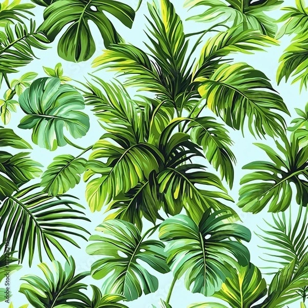 Obraz Lush Green Tropical Leaves Against A Light Blue Sky