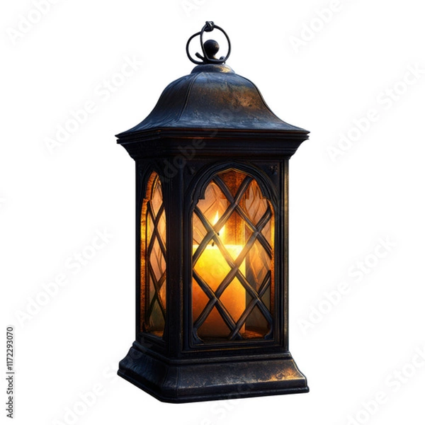 Obraz Antique lantern with candle isolated on a transparent background.
